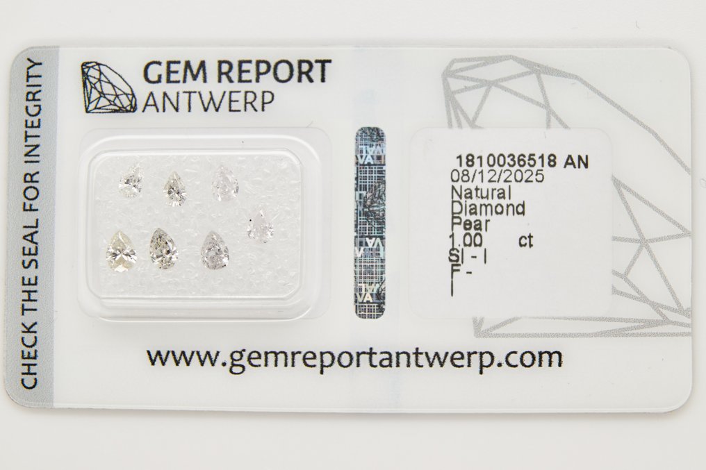 χωρίς τιμή ασφαλείας - 7 pcs Διαμάντι  (Φυσικό)  - 1.00 ct - Αχλάδι - SI1, SI2, I1, I2, I3 - Gem Report Antwerp (GRA) #1.0