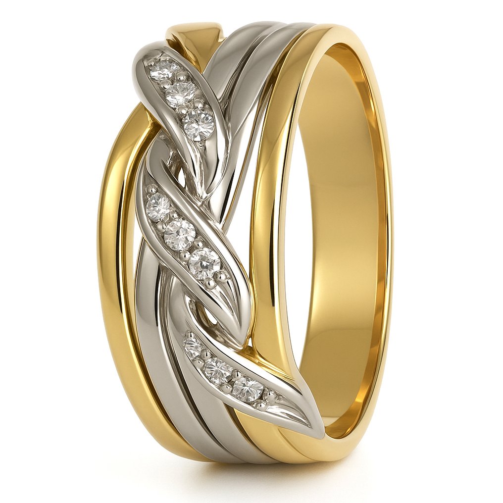 Δαχτυλίδι - 18 καράτια Λευκός χρυσός, Κίτρινο χρυσό -  0.09ct. tw. Διαμάντι (Φυσικό)  #2.1