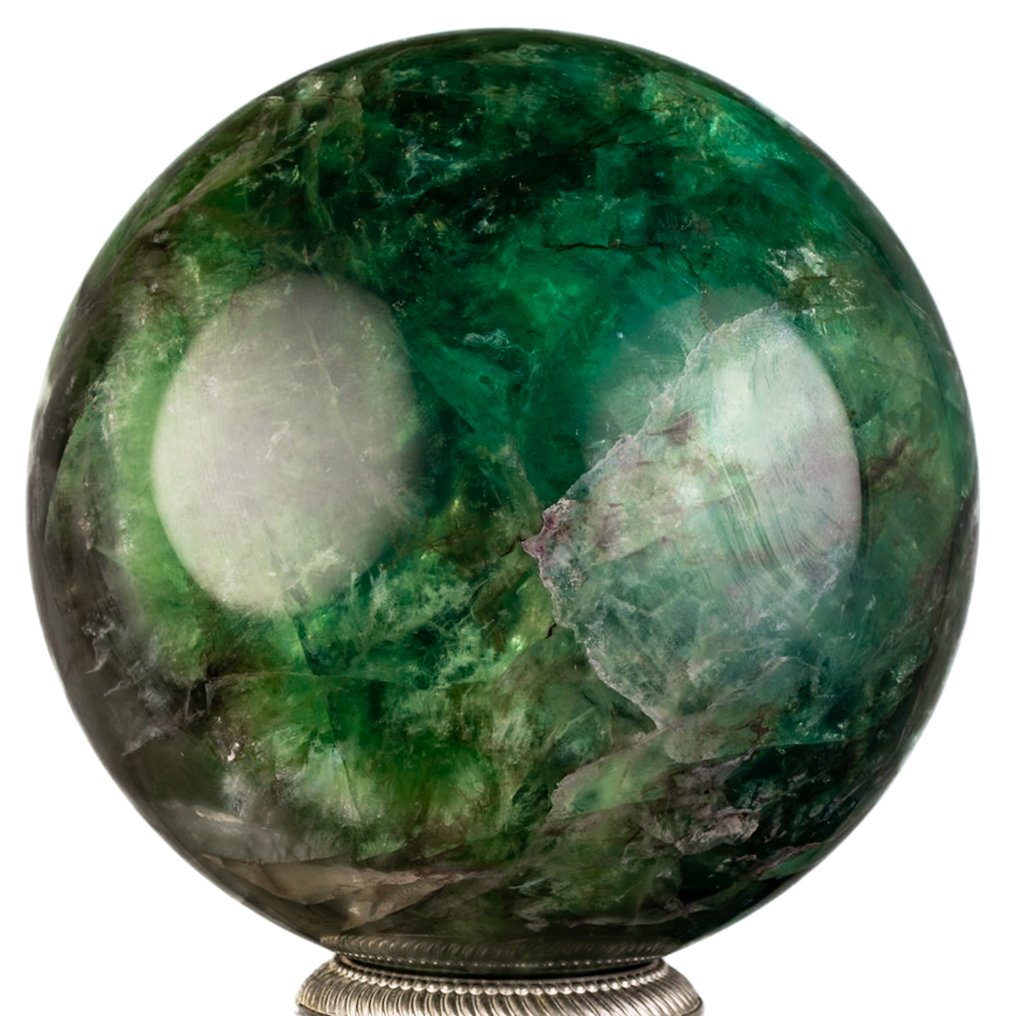 Φθορίτης Λεπτοδουλεμένη μεγάλη σφαίρα από πράσινο φλουρίτη AAA. - Ύψος: 13.6 cm - Πλάτος: 13.6 cm- 4214 g #4.3