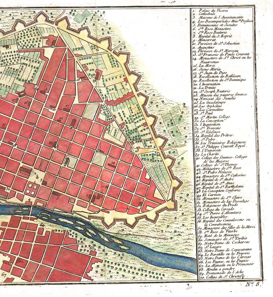 Perù - Lima; N. Bellin - Plan Scenographique de la Cite des Rois ou Lima - 1751-1760 #2.1