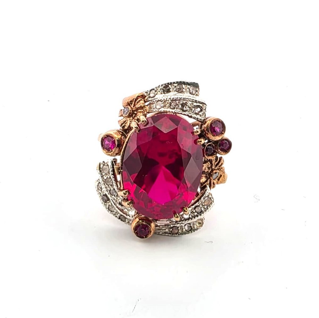 χωρίς τιμή ασφαλείας - Δαχτυλίδι - 9 kt. Ροζ χρυσό, Ασημί Ρουμπίνι - Διαμάντι #1.0