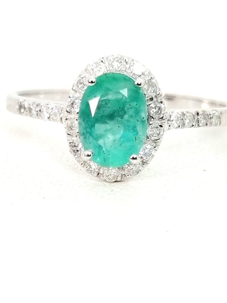 戒指 - 18K包金 白金 祖母绿 - 钻石 #1.0