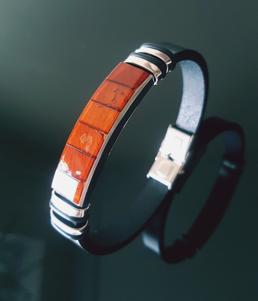 Κεχριμπάρι Δερμάτινο βραχιόλι με Βαλτική Ξηγόνο - Γυναίκες Άνδρες Αδιάκριτα- 16 g #1.0