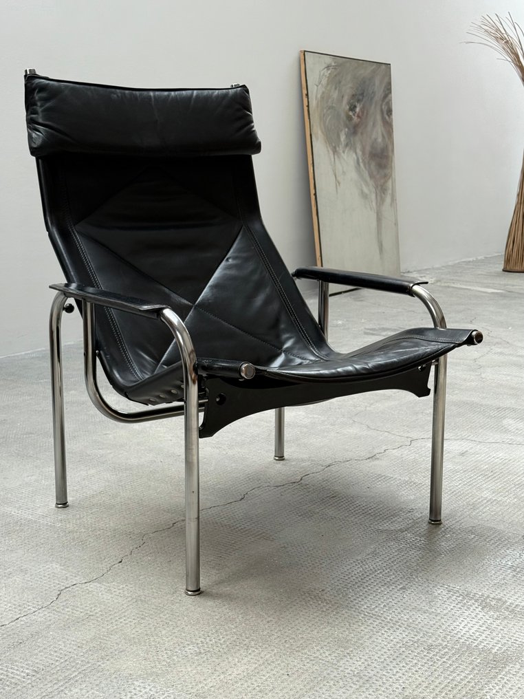Strässle - Hans Eichenberger - Πολυθρόνα - Δέρμα, χάλυβας σωλήνας, χρώμιο - Kippsessel & Ottoman #3.2
