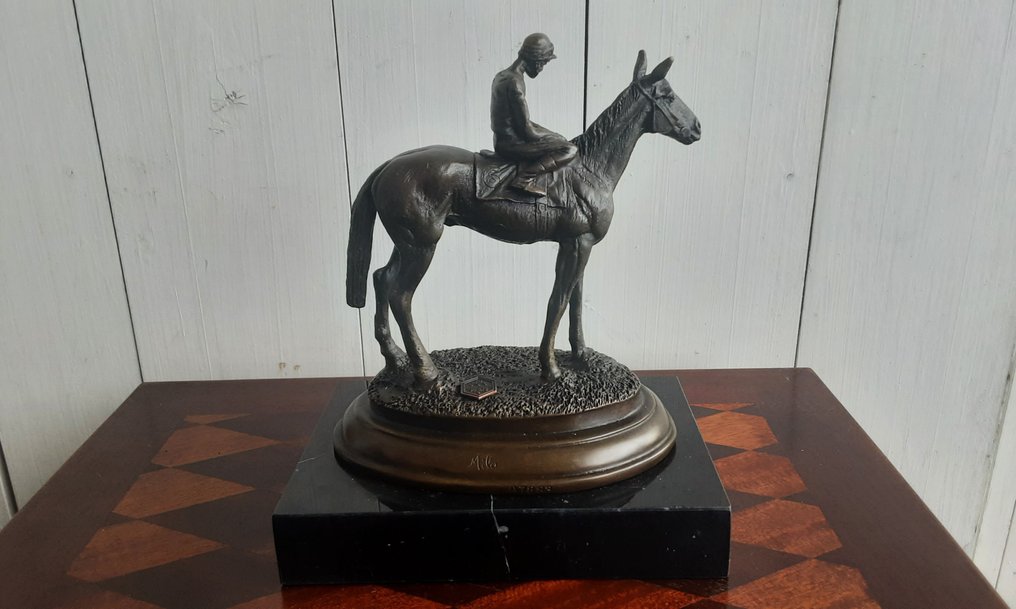 Milo (1910-1978) - Beeld, Jockey - 21 cm - Brons, Marmer #4.3