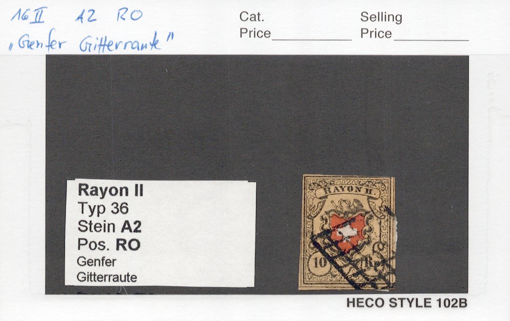 Switzerland 1850 - CH - Rayon II - Zst. No. 16II - Type 36 - Stein A2-RO #1.0
