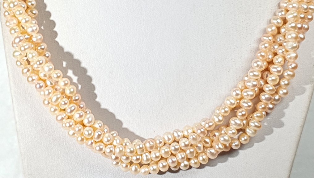 自然色调珍珠 - 5圈 - 超级特别款 - 平静与安宁 - 925纯银扣 - 项链 #1.0