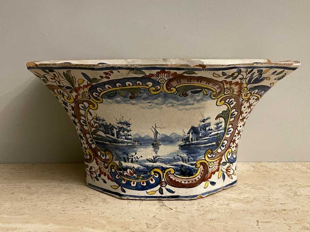 Πολύχρωμη διακοσμητική Bouquetière d'applique Delft - Πλάκα - 18ος αιώνας - Rococo - Delftware #1.0
