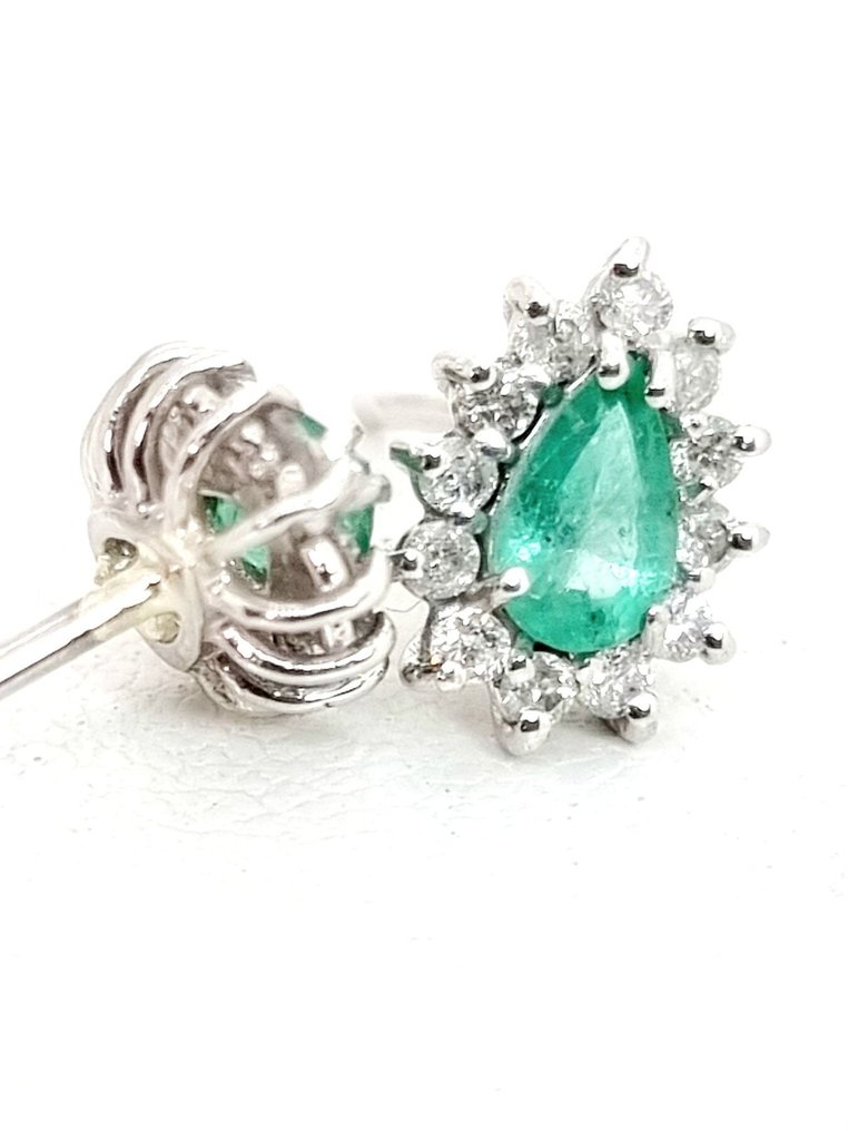 耳環 - 18 克拉 白金 藍寶石 - 鉆石 #1.0