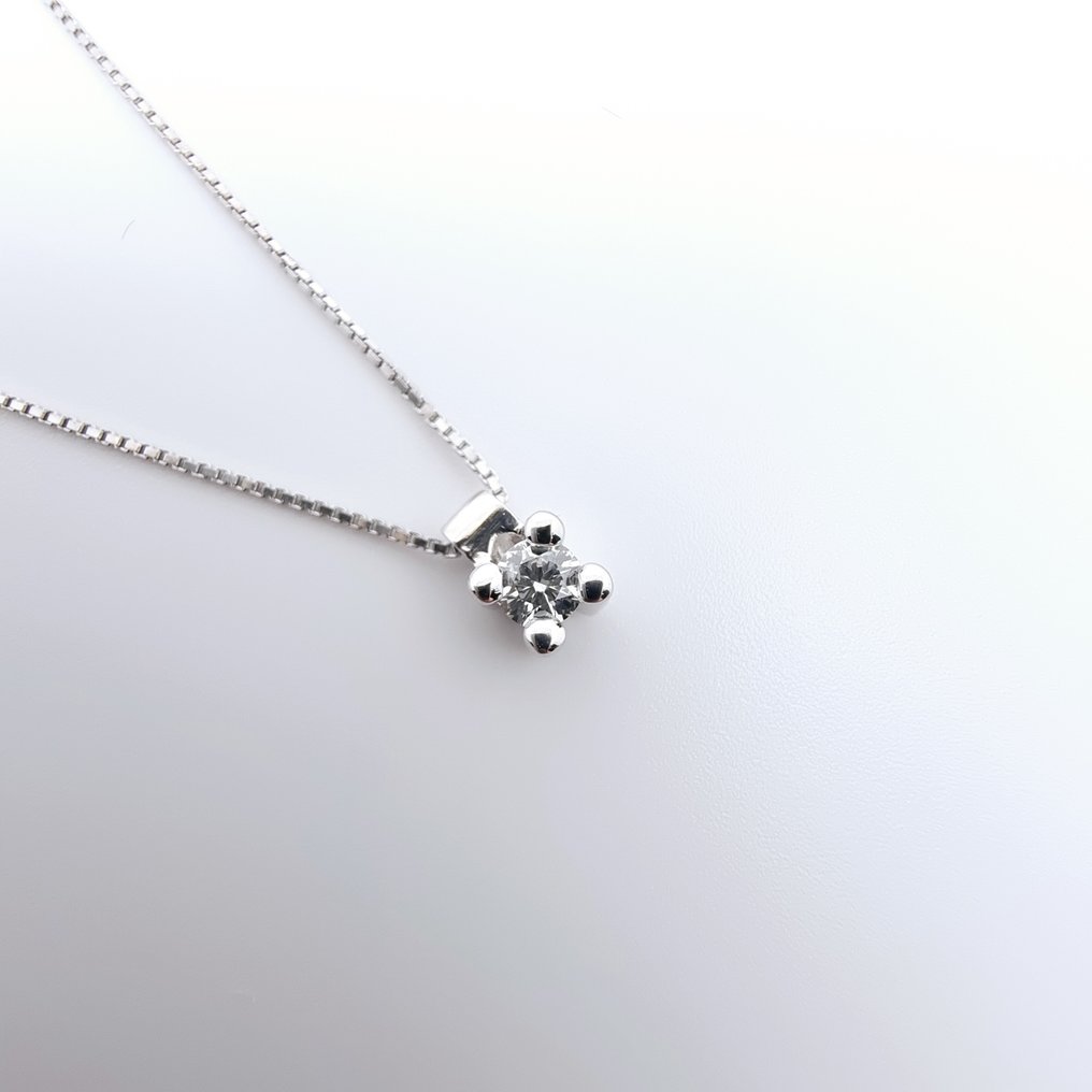 吊墜頸鏈 - 18 克拉 白金 鉆石 (天然)  #2.1