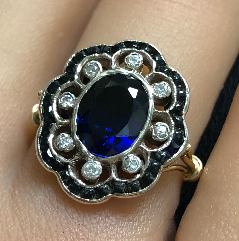 Senza prezzo di riserva - Anello - 18 carati Oro giallo, Argento - 2.16ct. tw. Zaffiro - Zaffiro - Anni 1920 #4.3