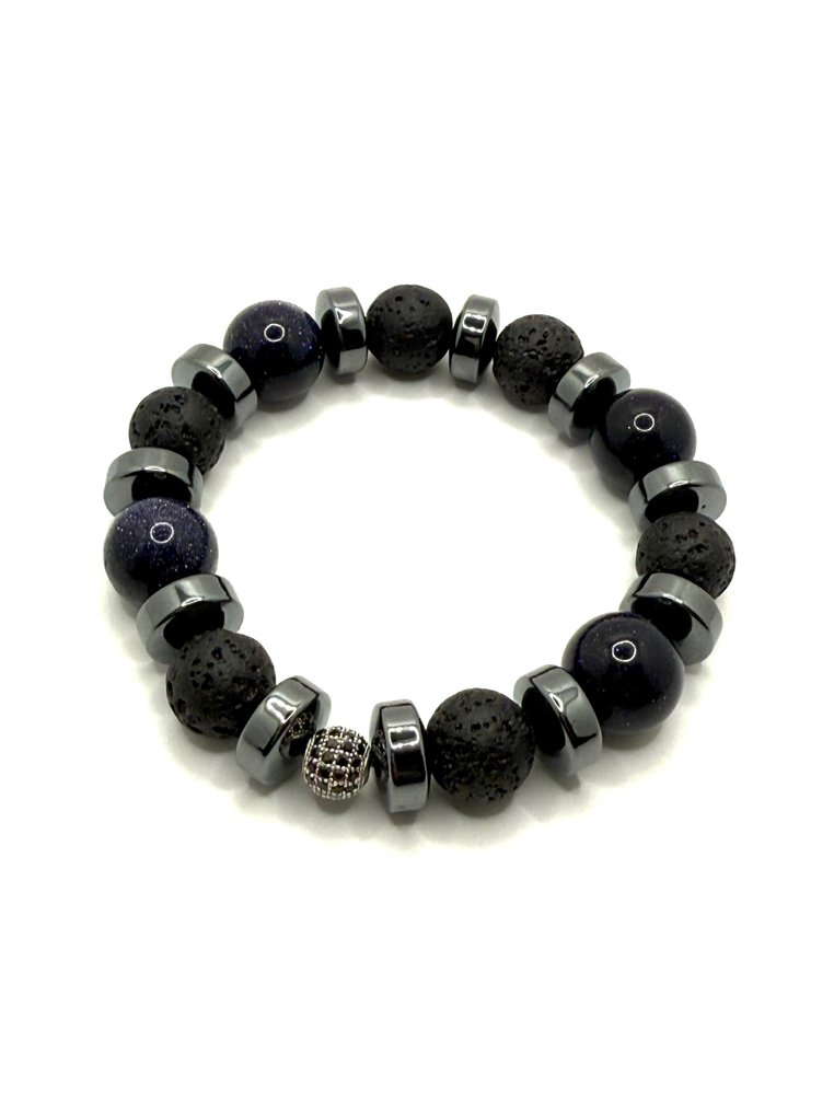 Unico - Sable spatial - Agate bleu foncé - Lave vulcanique - Hématite - Argent 925 - Bracelet - Certificat d'authenticité #4.3