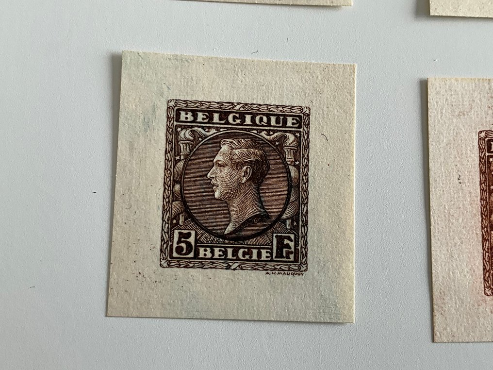 比利時 1928 - Albert 1 - 稀有6枚试样5法郎，MAUCQUOY #3.2