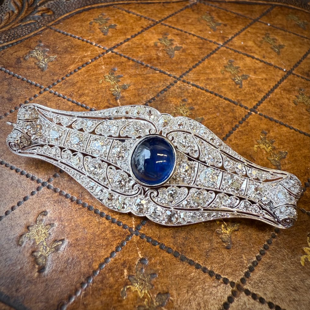 胸针 白金 -  7.42ct. tw. 钻石 (天然)  - 复古1930年代艺术装饰风格 #1.0