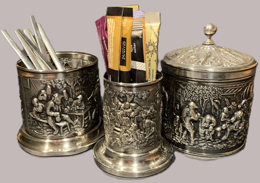 zilverfabriek Schoonhoven - Herman hooijkaas - 盒子 (3) - 银质金属 - 茶壶和汤匙皿 #4.3