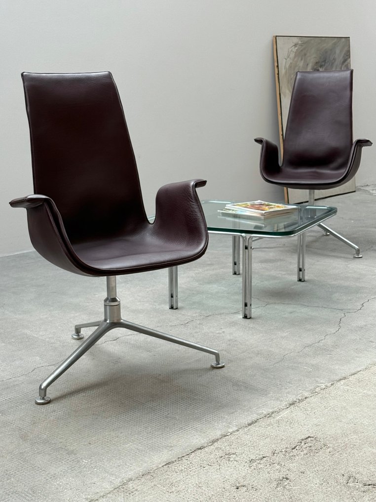Walter Knoll - Preben Fabricius, Jorgen Kastholm - Πολυθρόνα (2) - FK Lounge Chair 6727-3G - Δέρμα, Αλουμίνιο - καρέκλα περιστροφής #1.0