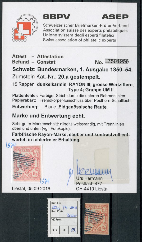 Ελβετία 1850 - CH - Rayon III - Zst. Nr. 20a - Typ 4 - UM II - μπλε ρόμβος #3.2
