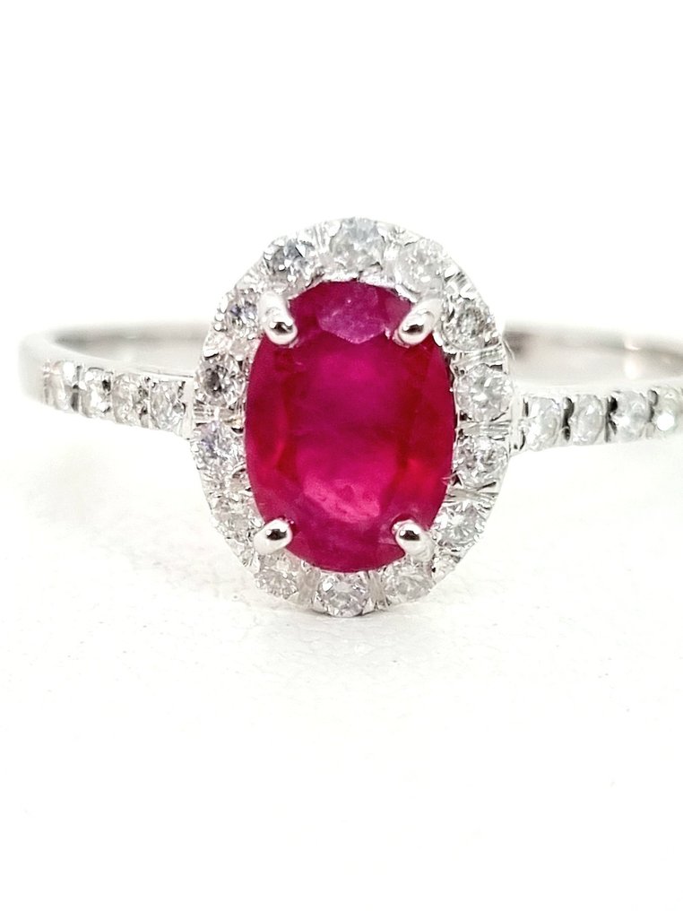 戒指 - 18 克拉 白金 紅寶石 - 鉆石 #1.0