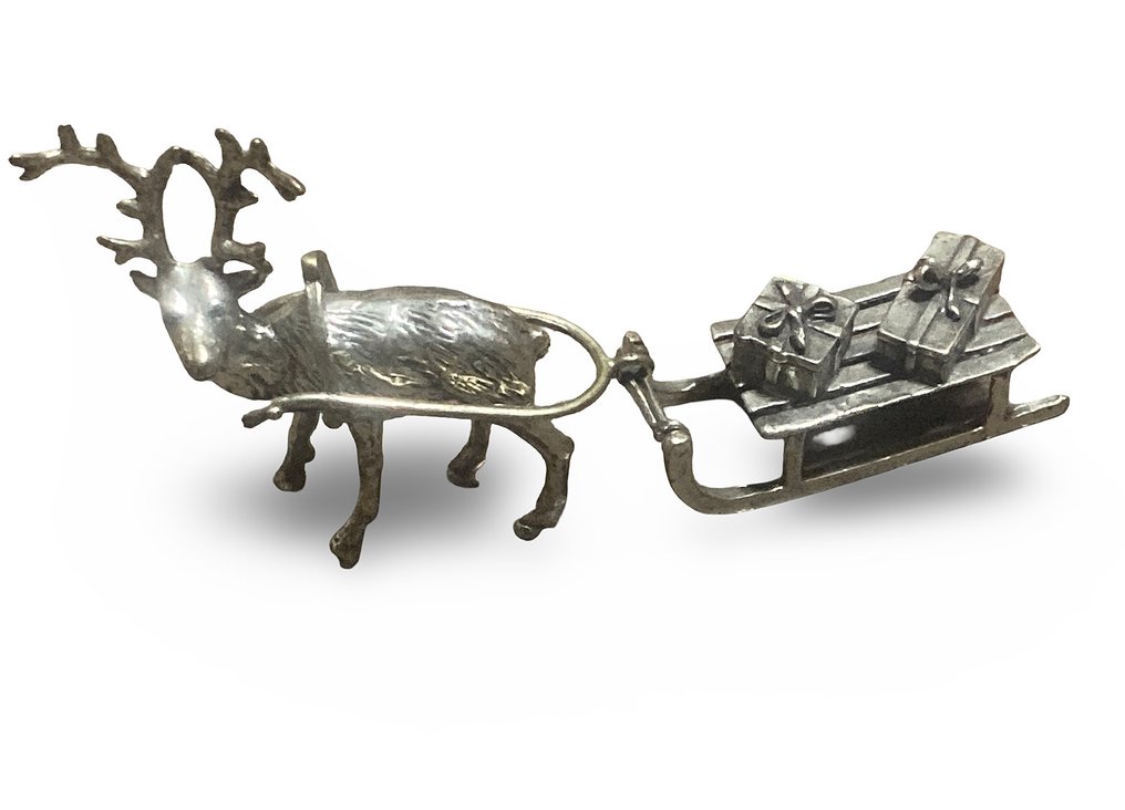 Figurină în miniaturală - Renna con slitta e regali - Argint #1.0