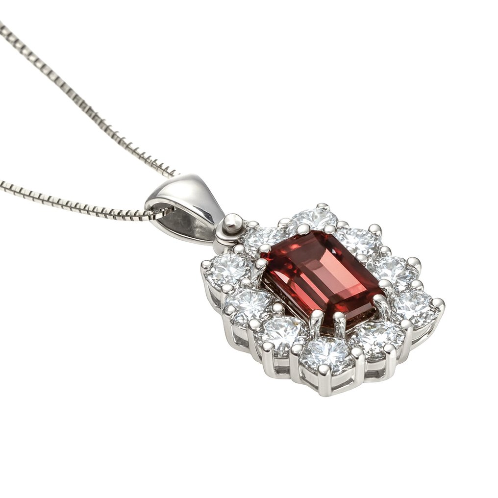 吊墜頸鏈 - 18 克拉 白金 -  1.44ct. tw. 電氣石 - 鉆石 #2.1