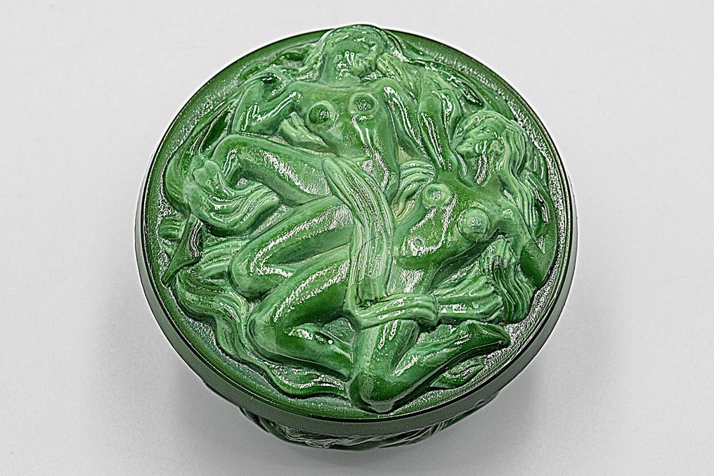 Heinrich Hoffmann Art Deco Malachite Glass Jewellery Box-Nude Figures, 1920 - Κουτί κοσμημάτων - Malachite #3.2