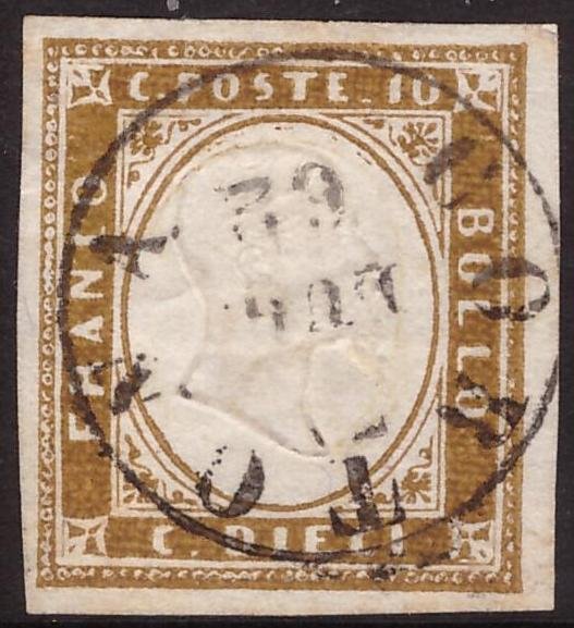 Αρχαία ιταλικά κράτη - Σαρδηνία 1861 - 10 c. Bruno χρησιμοποιείται στην Cortona. - Sassone  14Cp #1.0