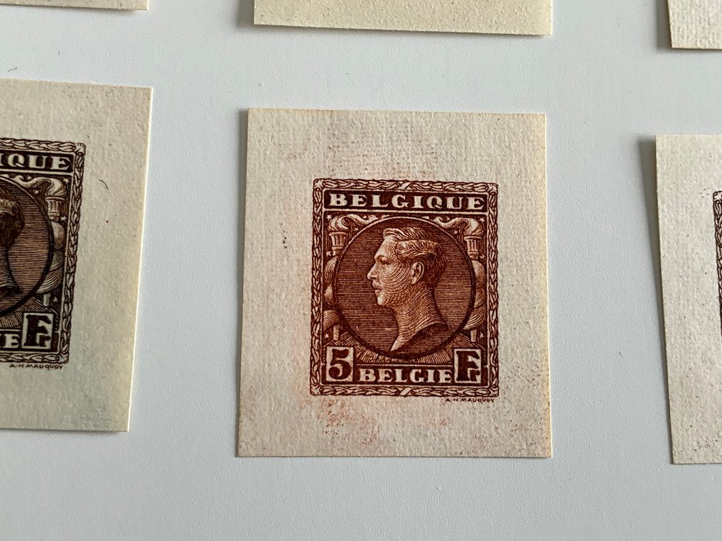 比利時 1928 - Albert 1 - 稀有6枚试样5法郎，MAUCQUOY #2.1