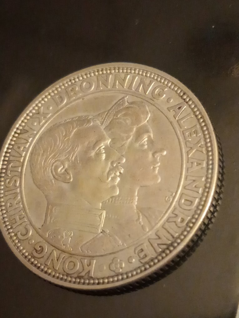 Î”Î±Î½Î¯Î±. Christian X. 2 Kroner 1923 / Silver Wedding Anniversary  (χωρίς τιμή ασφαλείας) #3.2