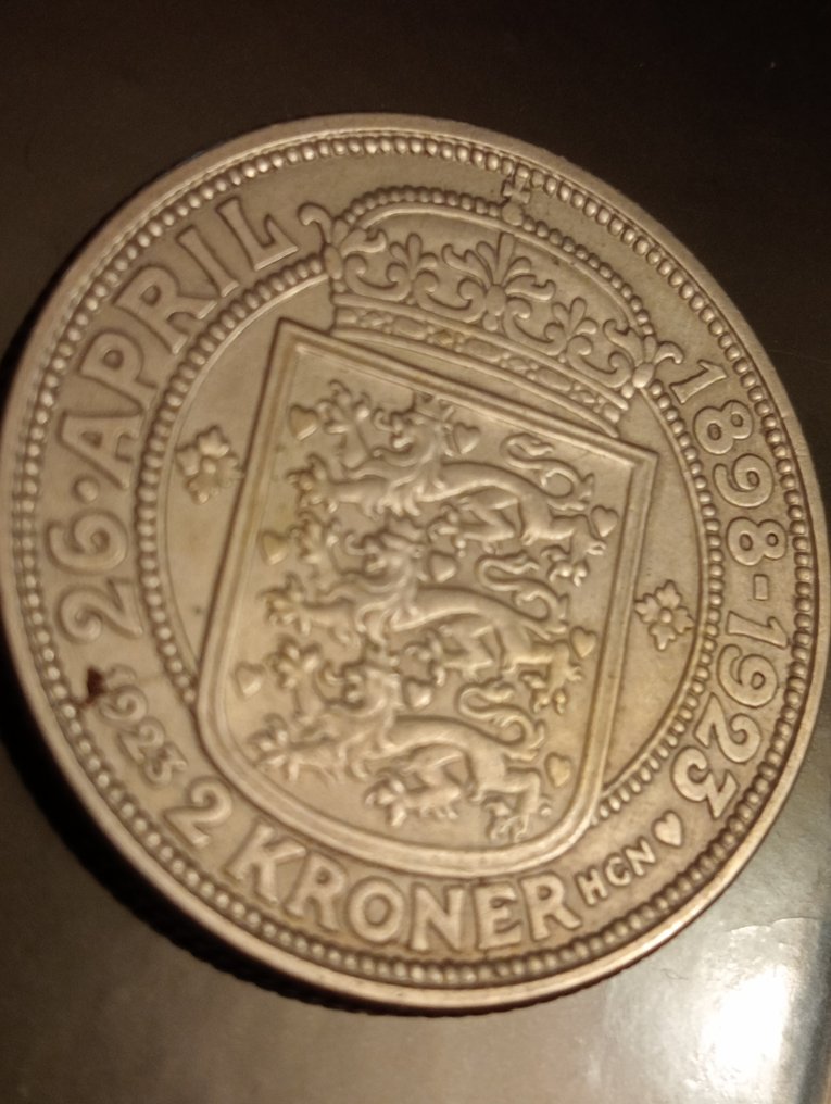 Î”Î±Î½Î¯Î±. Christian X. 2 Kroner 1923 / Silver Wedding Anniversary  (χωρίς τιμή ασφαλείας) #4.3