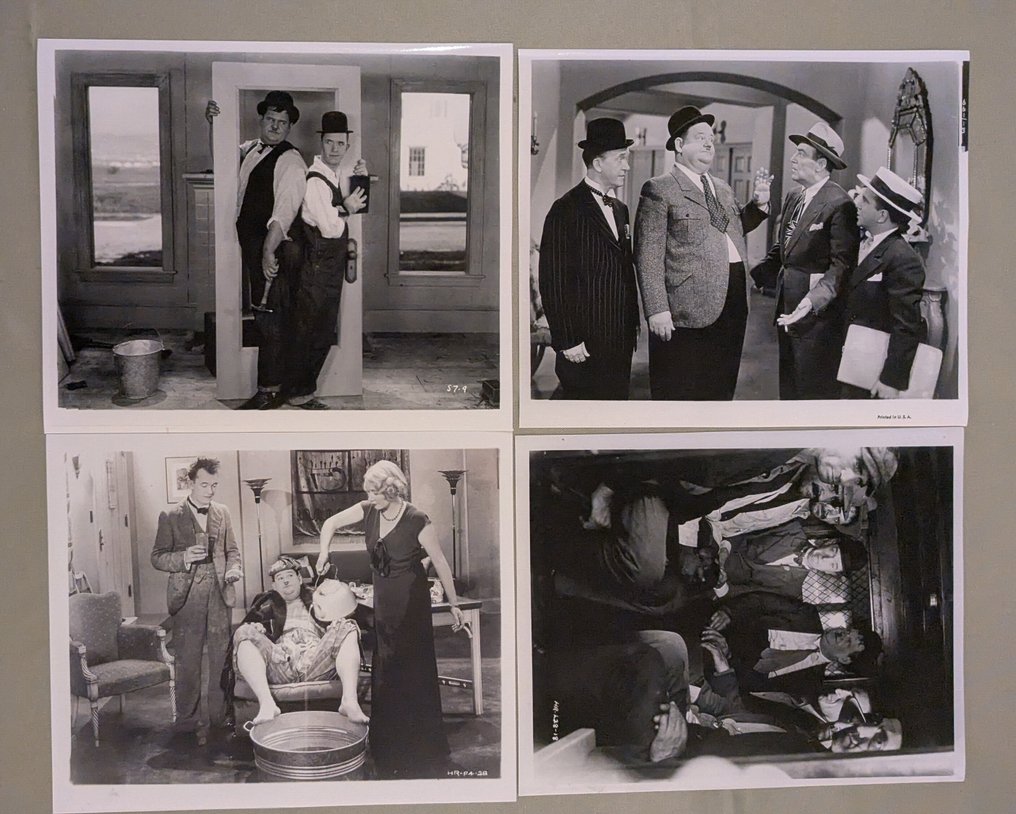 Laurel and Hardy - Set of four black and white vintage lobby stills featuring Laurel and Hardy #1.0