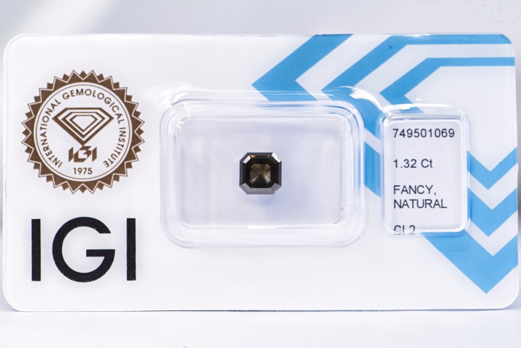 没有保留价 - 1 pcs 钻石  (天然色彩的)  - 1.32 ct - 祖母绿 - Fancy dark 稍帶綠色的 灰色 - SI2 微内含二级 - 国际宝石研究院（IGI） - VG #1.0