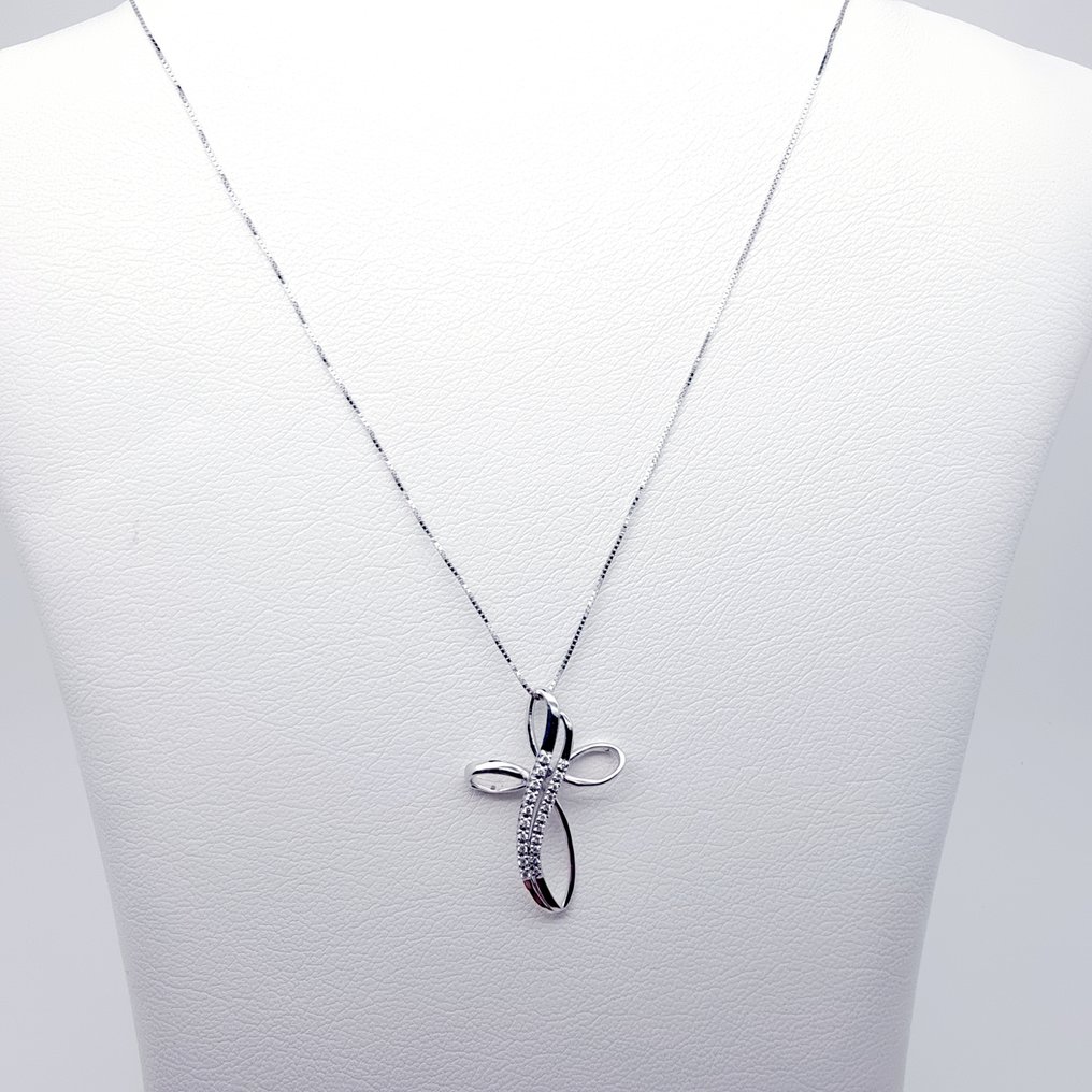 吊墜頸鏈 - 18 克拉 白金 鉆石 (天然)  #2.1