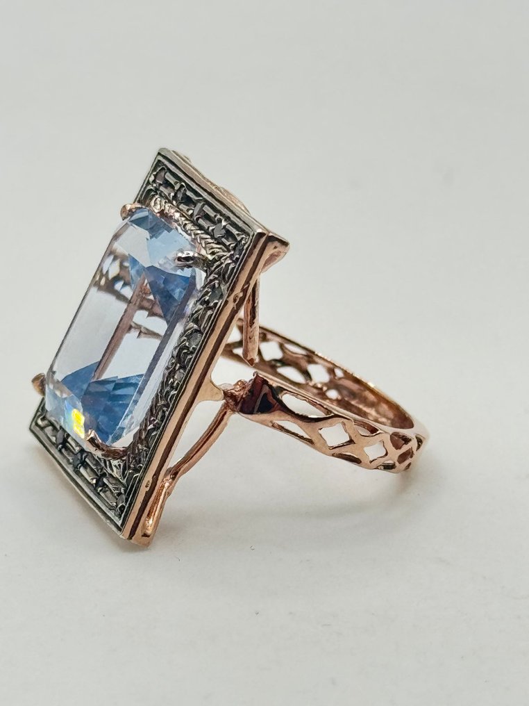 χωρίς τιμή ασφαλείας - Δαχτυλίδι - 9 kt. Ροζ χρυσό, Ασημί Ακουαμαρίνης - Διαμάντι #3.2