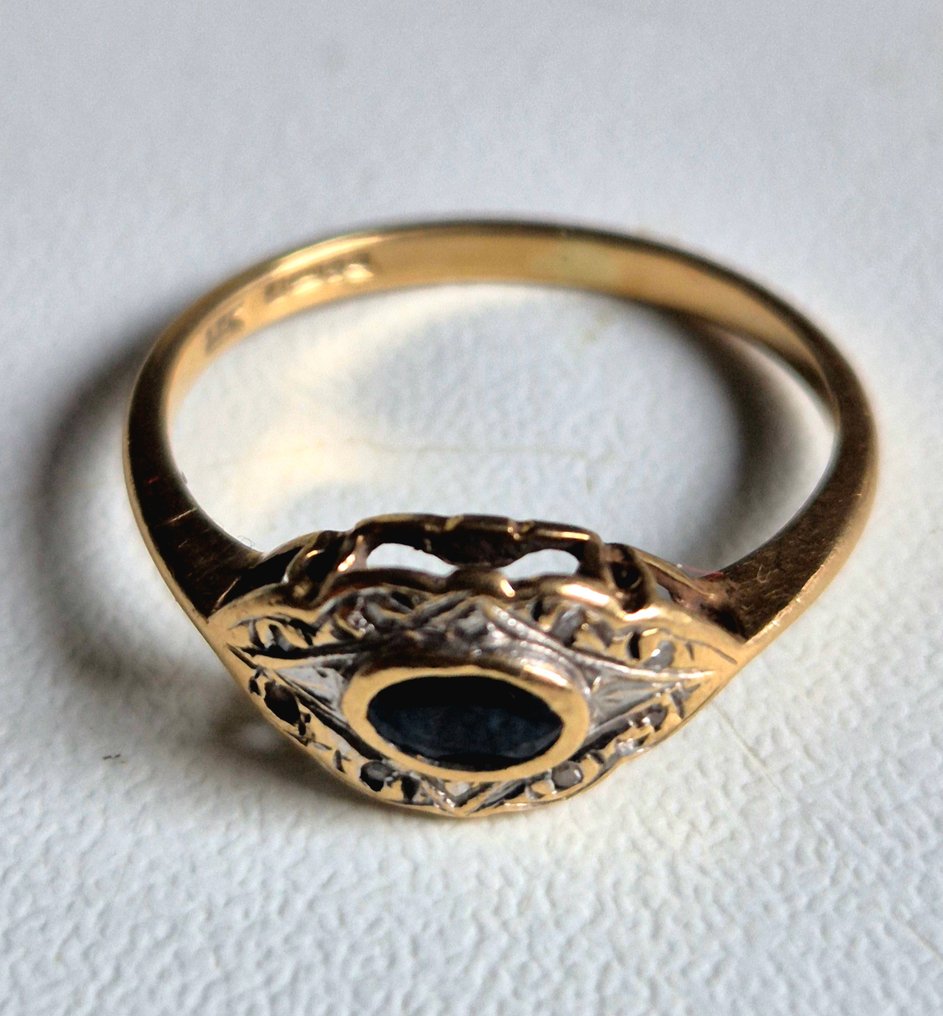 Statement δαχτυλίδι - 18 καράτια Κίτρινο χρυσό -  0.50ct. tw. Ζαφείρι - Διαμάντι - δαχτυλίδι από χρυσό 18k, 1896 #1.0