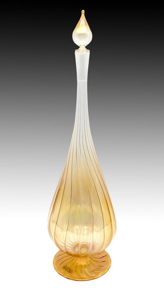 Renato Gandini (Murano) - Lidded花瓶 -  修改“空气瓶”与 Rigadin 加工  - 手工吹制玻璃 - 41.5 厘米 - 1970年代 #1.0