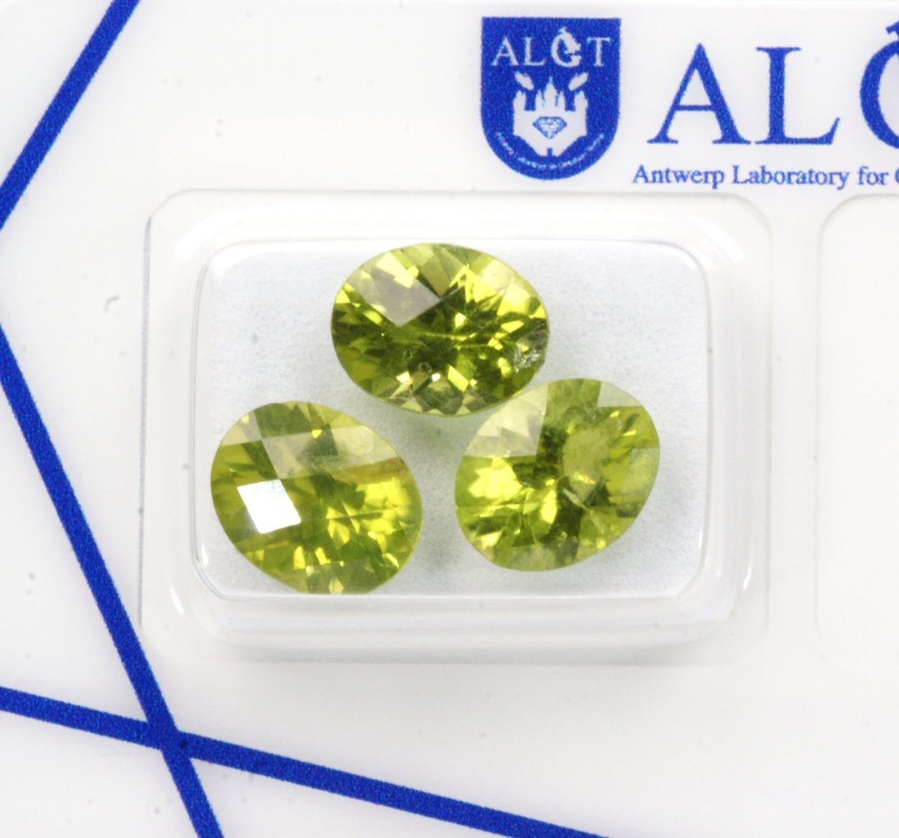 没有保留价 - 3 pcs  黄色, 绿色 橄榄石  - 7.31 ct - 安特卫普宝石检测实验室（ALGT） #1.0