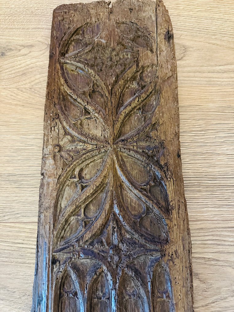 Træsnit/Relief, Panneau de bois gothique flamboyant - 55 cm - Træ - 1850 #2.1