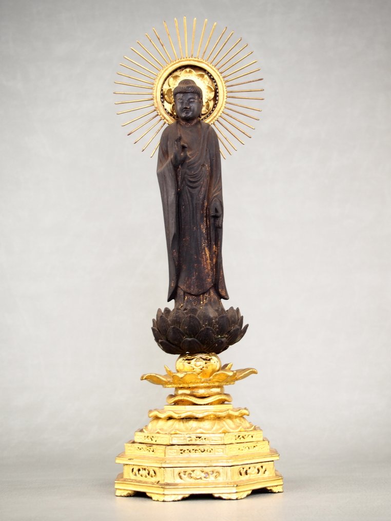 Buddha Amitabha standing statue 阿弥陀如来立像 Amida Nyorai - Άγαλμα Ξύλο, Χρυσοβαμμένο - Ιαπωνία #1.0