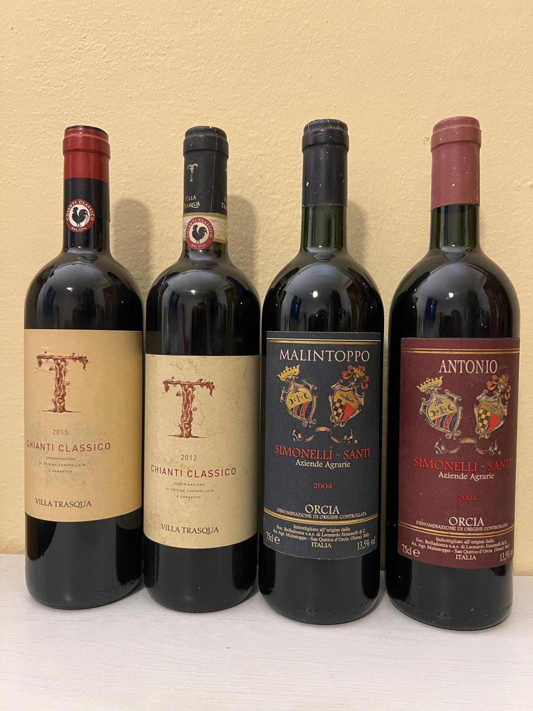 Simonelli-Santi: Malintoppo 2004, Antonio 2004 & Villa Trasqua 2012, 2015 - 托斯卡納, 康帝 - 4 瓶 (0.75L) #1.0