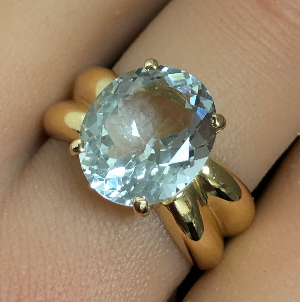 Sans prix de réserve - Bague - 18 carats Or jaune -  4.21ct. tw. Aigue-marine #4.3