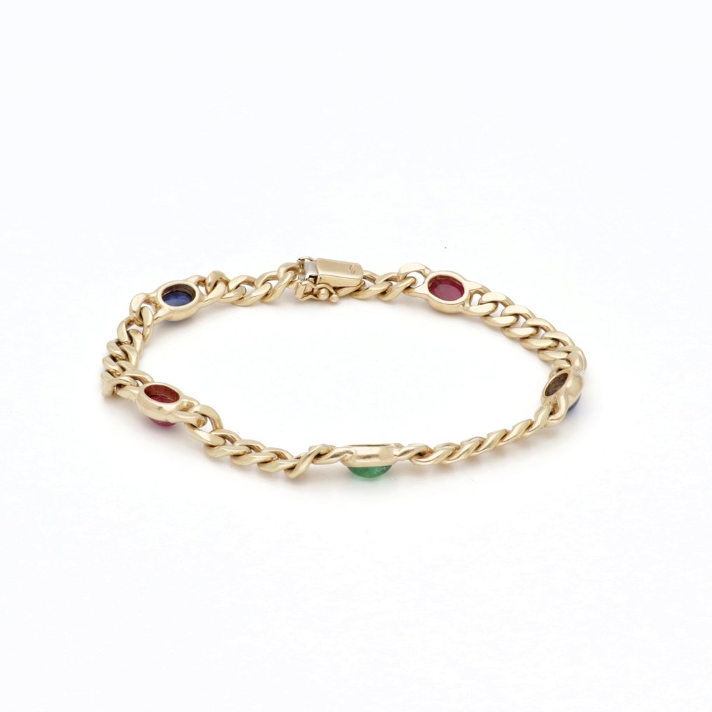 Armbånd - 14 karat Gull -  5.35ct. tw. - Saffirer / Rubiner / Smaragder #1.0