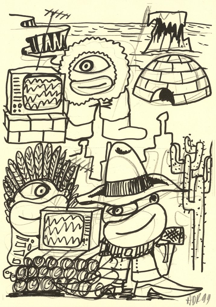 Hervé Di Rosa (1959) - Attention ca va commencer ! - 1999 - Portfolio avec un dessin original #1.0