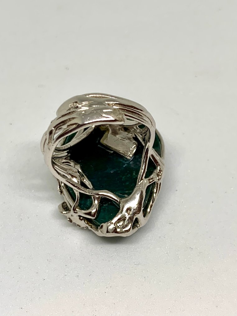 Quartz - Silver - Ring - Ring in green agate #4.3