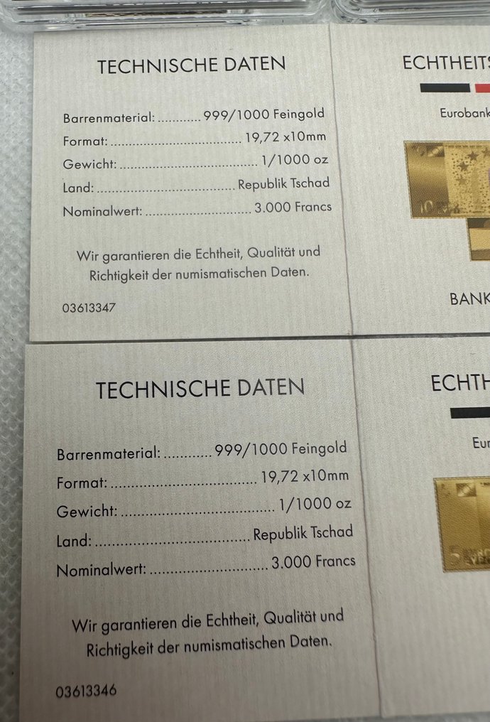 Τσαντ. Gold Banknotes ND, 10+5 euro , oro 1/500 Oz .999  (χωρίς τιμή ασφαλείας) #4.3