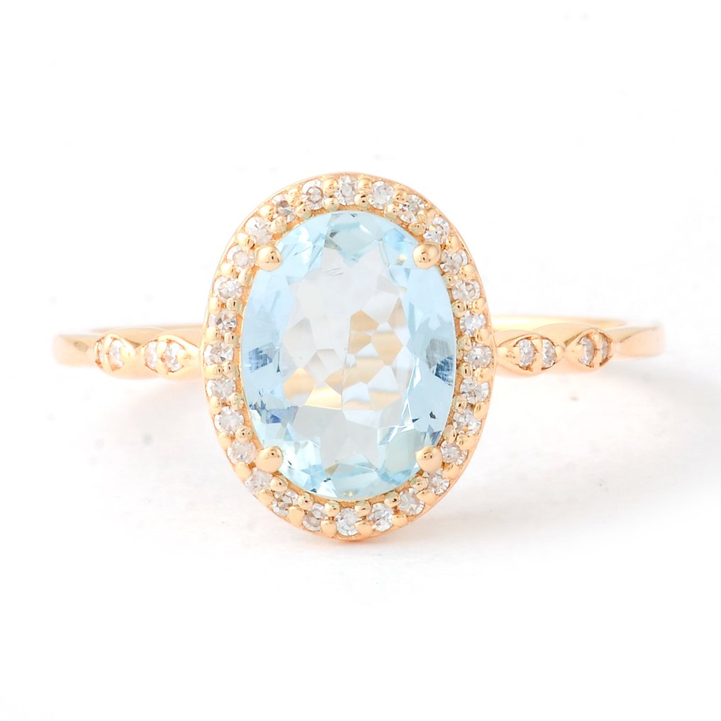 沒有保留價 - 戒指 - 14 克拉 黃金 - 1.27ct. tw. 海藍寶石 - 鉆石 #1.0