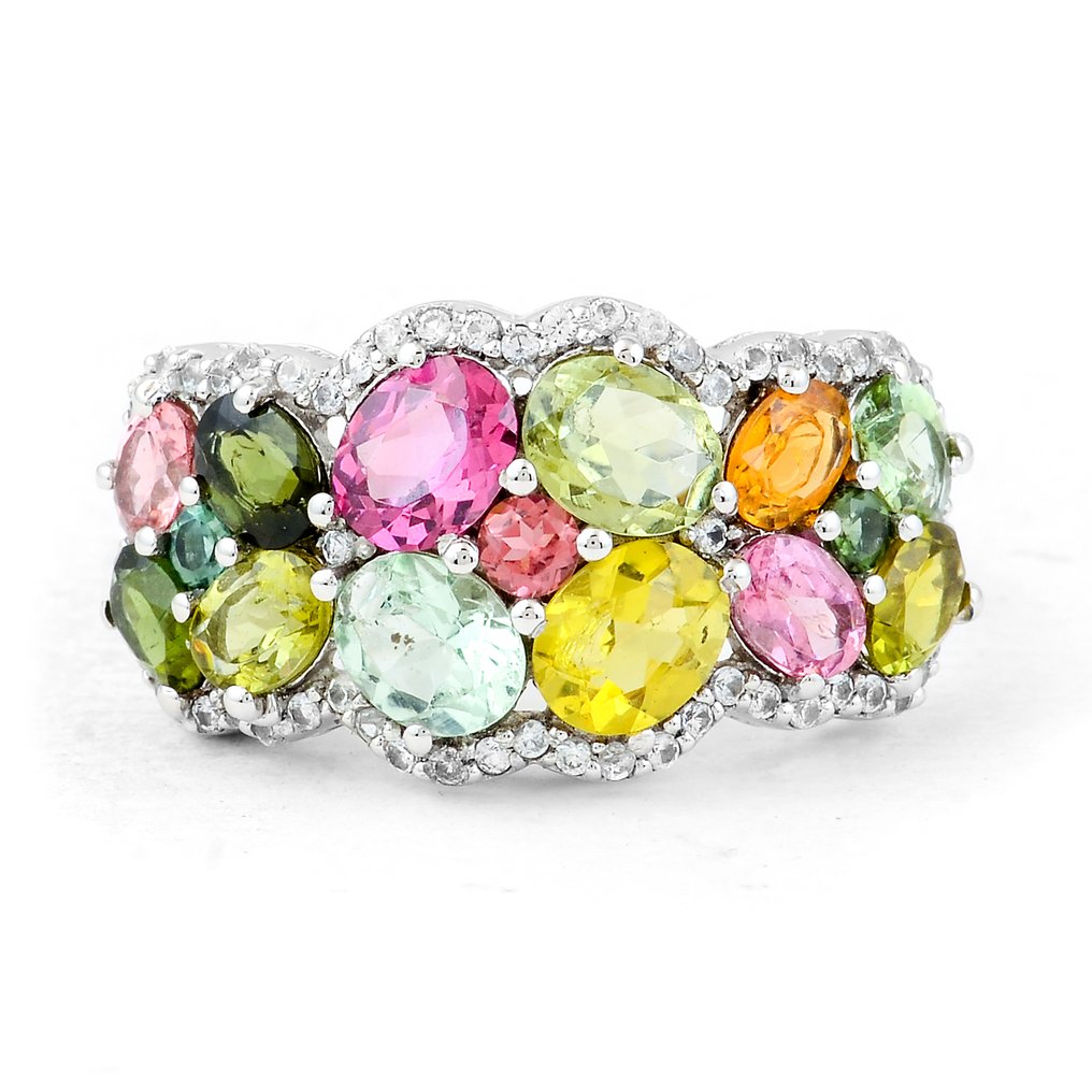 沒有保留價 - 戒指 鉑金 - 2.93ct. tw. 電氣石 - 藍寶石 #1.0