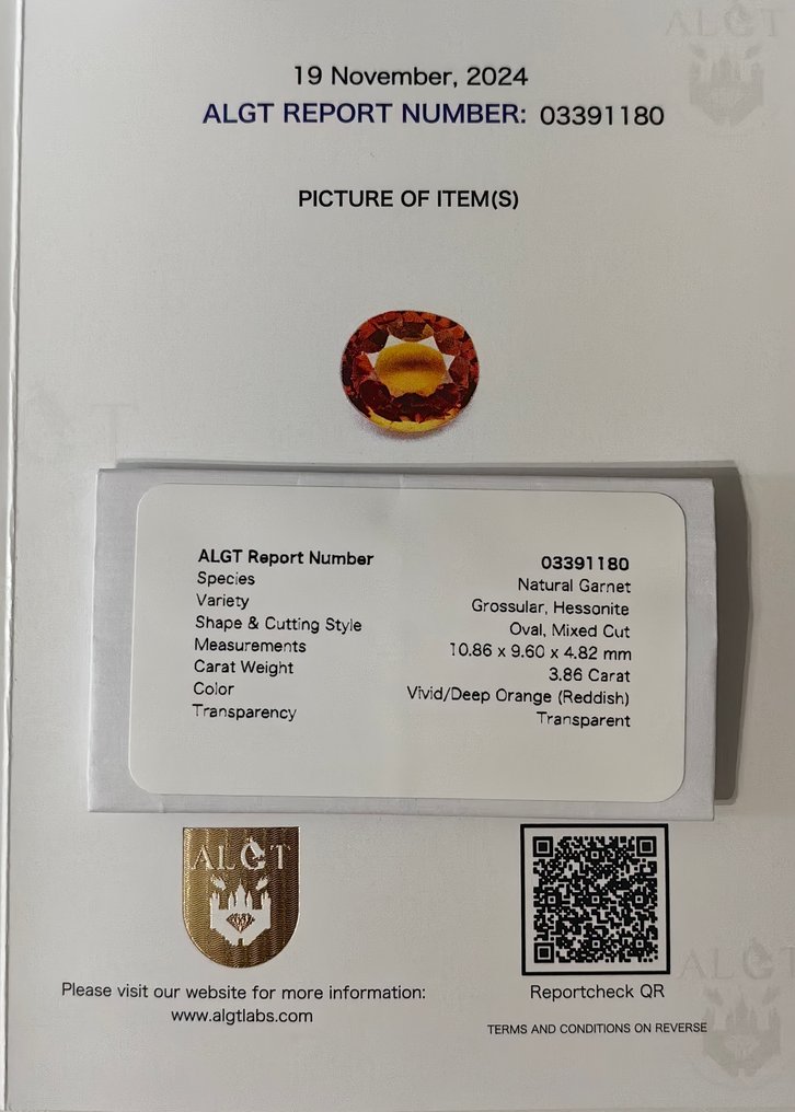 Bez ceny minimalnej
Hessonit - 3.86 ct - Antwerp Laboratory for Gemstone Testing (ALGT) #4.3