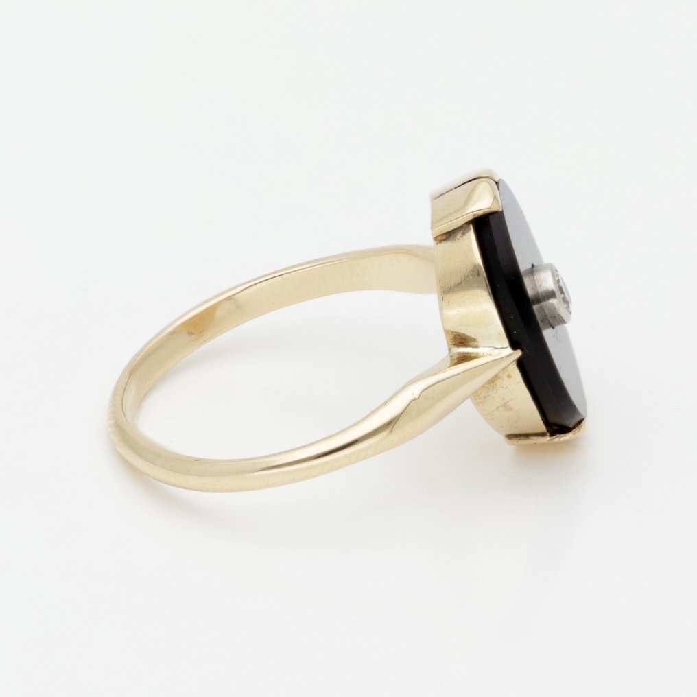 Gyűrű - 14 kt. Sárga arany Gyémánt (Természetes)  - Ónix #4.3