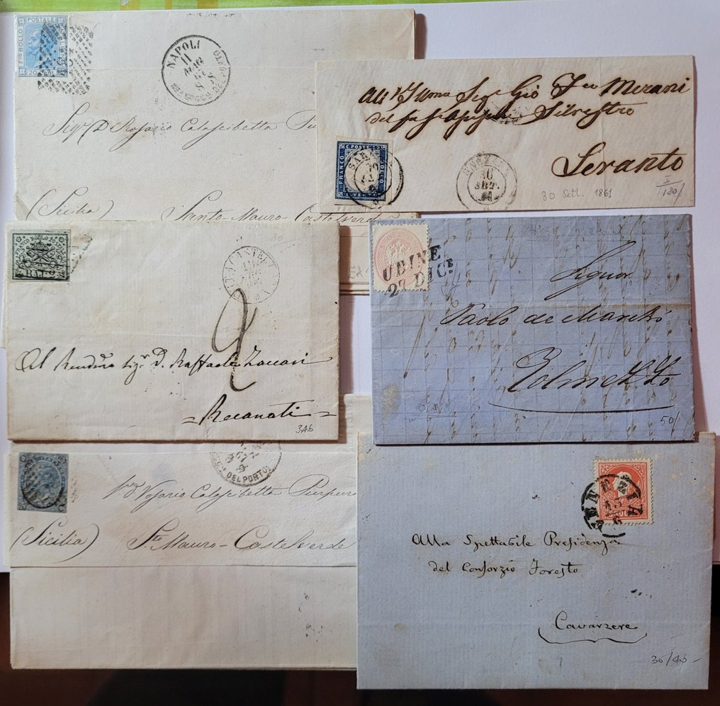 意大利 1855/1860 - 邮票字母：古代国家、教皇国、撒丁岛、伦巴第-威尼托和意大利，价值和盖章 - Sassone #1.0