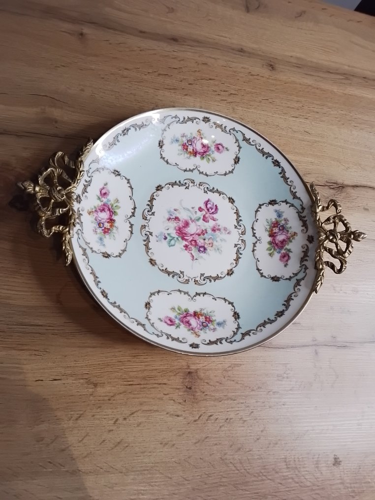 Limoges - 大盘子 - 瓷, 黄铜色 - Limoges 托盘 #1.0